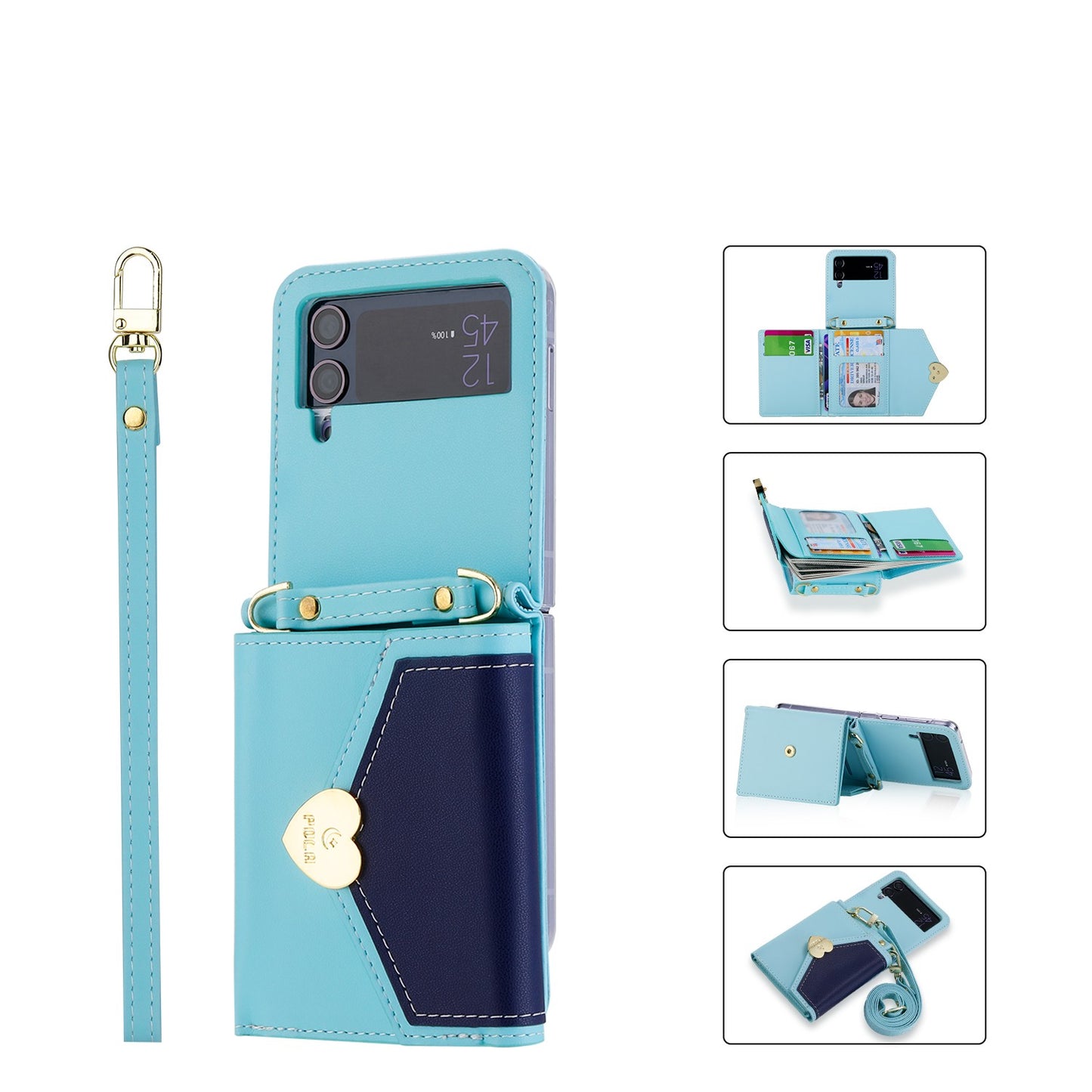 Galaxy Z Flip Cute Flip Wallet,  4 Card Slots, 3 Wallet purse, Wrist Strap, Adjustable Shoulder Strap, Mini Crossbody Bag