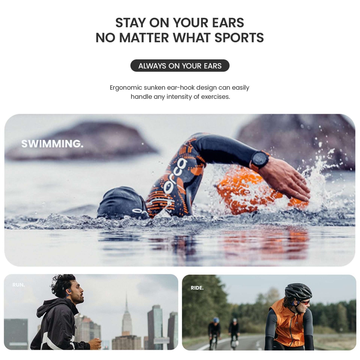 Open Ear Swimming Headphones, Wireless Bone Conduction, Bluetooth 5.3 and IP68 Full Waterproof, 8G MP3 Storage