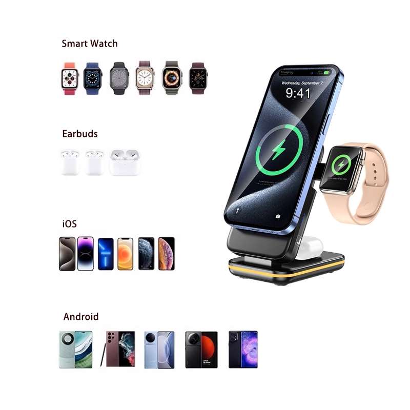 3-in-1 Charging Station and Power Bank, for All Phone Devices Which Compatible Wireless Charging