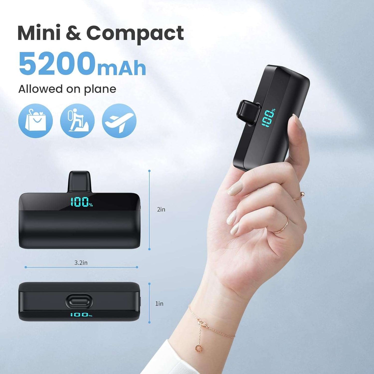 5200mAh Mini Power Bank with USB-C, Compatible with All Type C Connector Phones