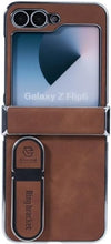 for Samsung Galaxy Z Flip 6 Case Electroplating Frame Stitching Leather Double Ring Bracket Folding Phone Case Shockproof and Drop-Proof Simple and Stylish