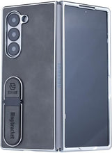 for Samsung Galaxy Z Fold 5 Case Electroplating Frame Stitching Leather Double Ring Bracket Folding Phone Case Shockproof and Drop-Proof Simple and Stylish
