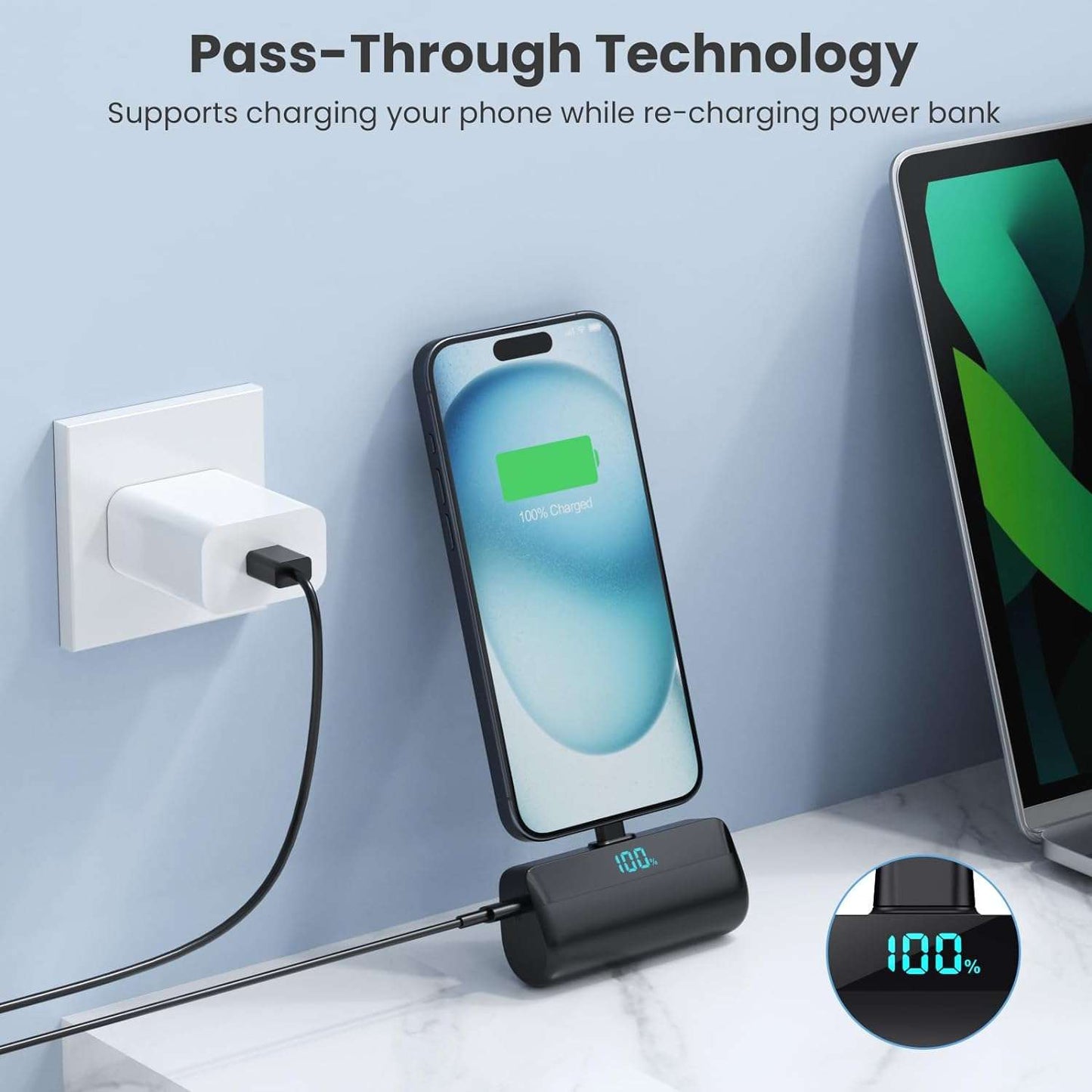 5200mAh Mini Power Bank with USB-C, Compatible with All Type C Connector Phones