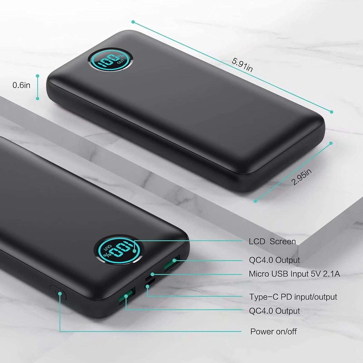 30,800mAh Portable Charger Power Bank, 25W PD Fast Charging, Compatible with iPhone, Android etc