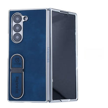 for Samsung Galaxy Z Fold 5 Case Electroplating Frame Stitching Leather Double Ring Bracket Folding Phone Case Shockproof and Drop-Proof Simple and Stylish