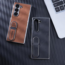 for Samsung Galaxy Z Fold 5 Case Electroplating Frame Stitching Leather Double Ring Bracket Folding Phone Case Shockproof and Drop-Proof Simple and Stylish