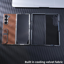 for Samsung Galaxy Z Fold 5 Case Electroplating Frame Stitching Leather Double Ring Bracket Folding Phone Case Shockproof and Drop-Proof Simple and Stylish
