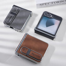for Samsung Galaxy Z Flip 6 Case Electroplating Frame Stitching Leather Double Ring Bracket Folding Phone Case Shockproof and Drop-Proof Simple and Stylish