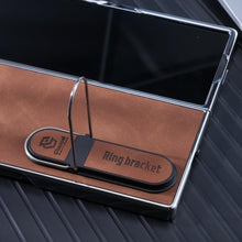 for Samsung Galaxy Z Fold 5 Case Electroplating Frame Stitching Leather Double Ring Bracket Folding Phone Case Shockproof and Drop-Proof Simple and Stylish