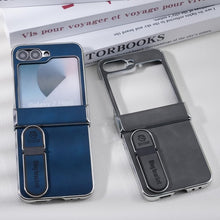 for Samsung Galaxy Z Flip 6 Case Electroplating Frame Stitching Leather Double Ring Bracket Folding Phone Case Shockproof and Drop-Proof Simple and Stylish