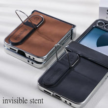 for Samsung Galaxy Z Flip 6 Case Electroplating Frame Stitching Leather Double Ring Bracket Folding Phone Case Shockproof and Drop-Proof Simple and Stylish