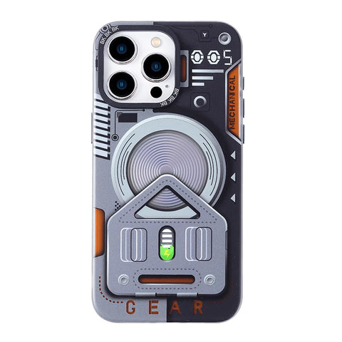 for iPhone 15 Pro Max Mobile Phone Case Mecha Style Wireless Charging Novel Mechanical Style Design Technology Sense Metal Style Lightweight Anti-Drop Anti-Fingerprint