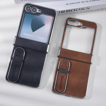for Samsung Galaxy Z Flip 6 Case Electroplating Frame Stitching Leather Double Ring Bracket Folding Phone Case Shockproof and Drop-Proof Simple and Stylish
