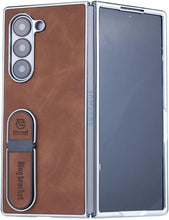 for Samsung Galaxy Z Fold 5 Case Electroplating Frame Stitching Leather Double Ring Bracket Folding Phone Case Shockproof and Drop-Proof Simple and Stylish