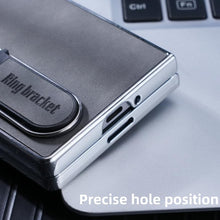 for Samsung Galaxy Z Fold 5 Case Electroplating Frame Stitching Leather Double Ring Bracket Folding Phone Case Shockproof and Drop-Proof Simple and Stylish