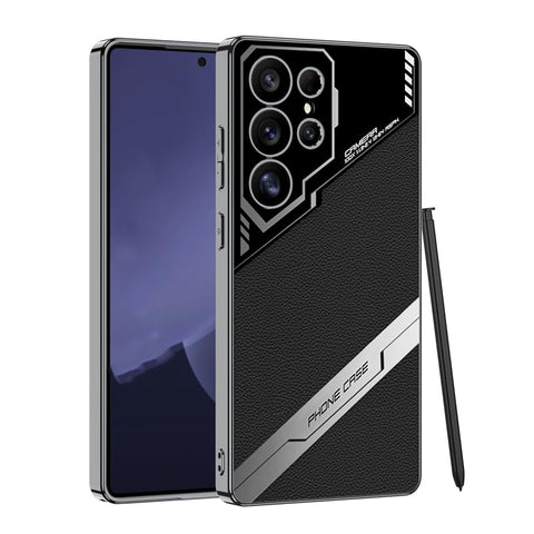 for Samsung Galaxy S25 Ultra Phone Case Leather Cover Ultra-Thin Scratch-Resistant Shockproof Business Style Electroplating Finish Solid Color Design