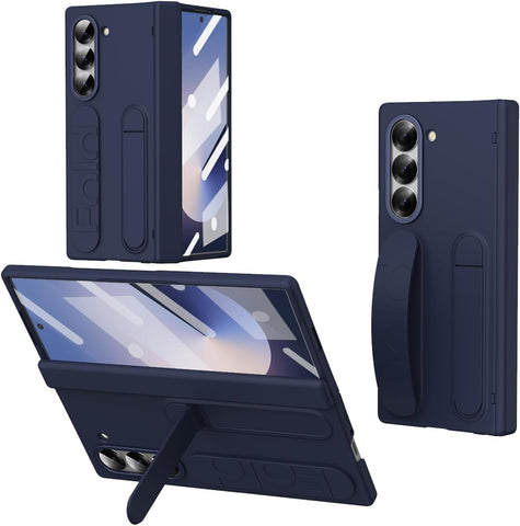 for Samsung Galaxy Z Fold 7 Protect Case with Wristband Stand,Bulit-in Hinge Protection, Screen & Lens Protection Shockproof Full Body Drop Fall Protection.(Blue)