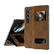 for Samsung Galaxy Z Fold 7 Maghetic Flip Folding Case, Open Window Design, High Luxurious Business Napa Leather Hidden Kickstand Full Body Hinge Protective Slim Cover - Blue