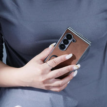 for Samsung Galaxy Z Fold 5 Case Electroplating Frame Stitching Leather Double Ring Bracket Folding Phone Case Shockproof and Drop-Proof Simple and Stylish