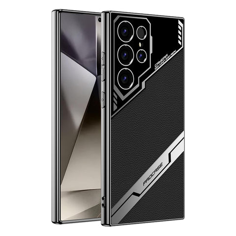 for Samsung Galaxy S24 Ultra Phone Case Leather Cover Ultra-Thin Scratch-Resistant Shockproof Business Style Electroplating Finish Solid Color Design