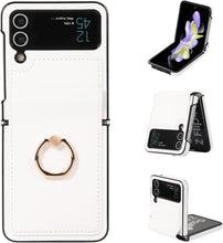 for Samsung Galaxy Z Flip 6 Case with Ring Stand Exquisite and Fashionable PU Leather Folding Protective Cover Full Body Anti-Fall and Shockproof