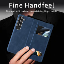 for Samsung Galaxy Z Fold 7 Maghetic Flip Folding Case, Open Window Design, High Luxurious Business Napa Leather Hidden Kickstand Full Body Hinge Protective Slim Cover - Blue