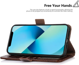 Genuine Leather Case for iPhone 16 Pro Max Pro with 3 Credit Card Slot RFID Blocking,Crocodile Pattern and Magnetic Closure with Full Body Screen Camera Protective Flip Cover - Brown