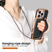 for iPhone 16 Plus Wallet Case, PU Leather Case with Card Holder, Invisible Bracket, Long Shoulder Strap, Electroplated Case