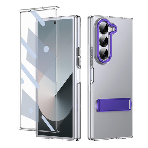 for Samsung Galaxy Z Fold 6 Mobile Phone Clear Case with Stand Built-in Screen Protector Crystal Clear Anti-Drop, Anti-Scratch and Shockproof Galaxy Fold 6 Case for Samsung