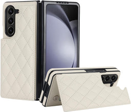 for Samsung Galaxy Z Fold 6 Phone Case Diamond Soft Leather Folding Flip Cover Built-in 2 Card Slots with Magnetic Clasp Comfortable Hand Feel Anti-Drop Shockproof Fashion White