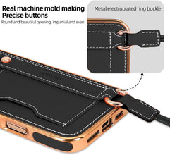 for iPhone 16 Plus Wallet Case, PU Leather Case with Card Holder, Invisible Bracket, Long Shoulder Strap, Electroplated Case