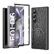 for Samsung Galaxy Z Fold 6 Case with Mechanical Legend Pattern, Front Screen Protector - Sleek Design, Holographic Texture, Plating Folding Completely 360 Full Protection.(Gold)