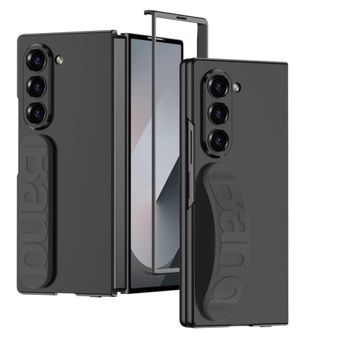 for Samsung Galaxy Z Fold6 Case Ultra-Thin Protective with Silicone Wrist Strap and Wireless Charging Built-in Front Screen Protector