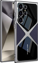 for Samsung Galaxy S25 Ultra Back Cover Electroplated Leather Drop-Proof Shockproof Soft TPU Glossy Frame X Pattern Phone Case for Galaxy S25 Ultra