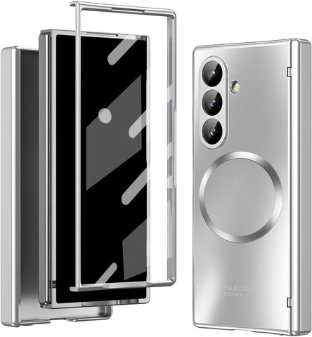for Samsung Galaxy Z Fold 7 Case with Frosted Plating Non-Stick Fingerprint,Hinge & Front Screen Protector - Sleek Luxury and Nobility Design, Folding Completely 360 Full Protection(Silver)