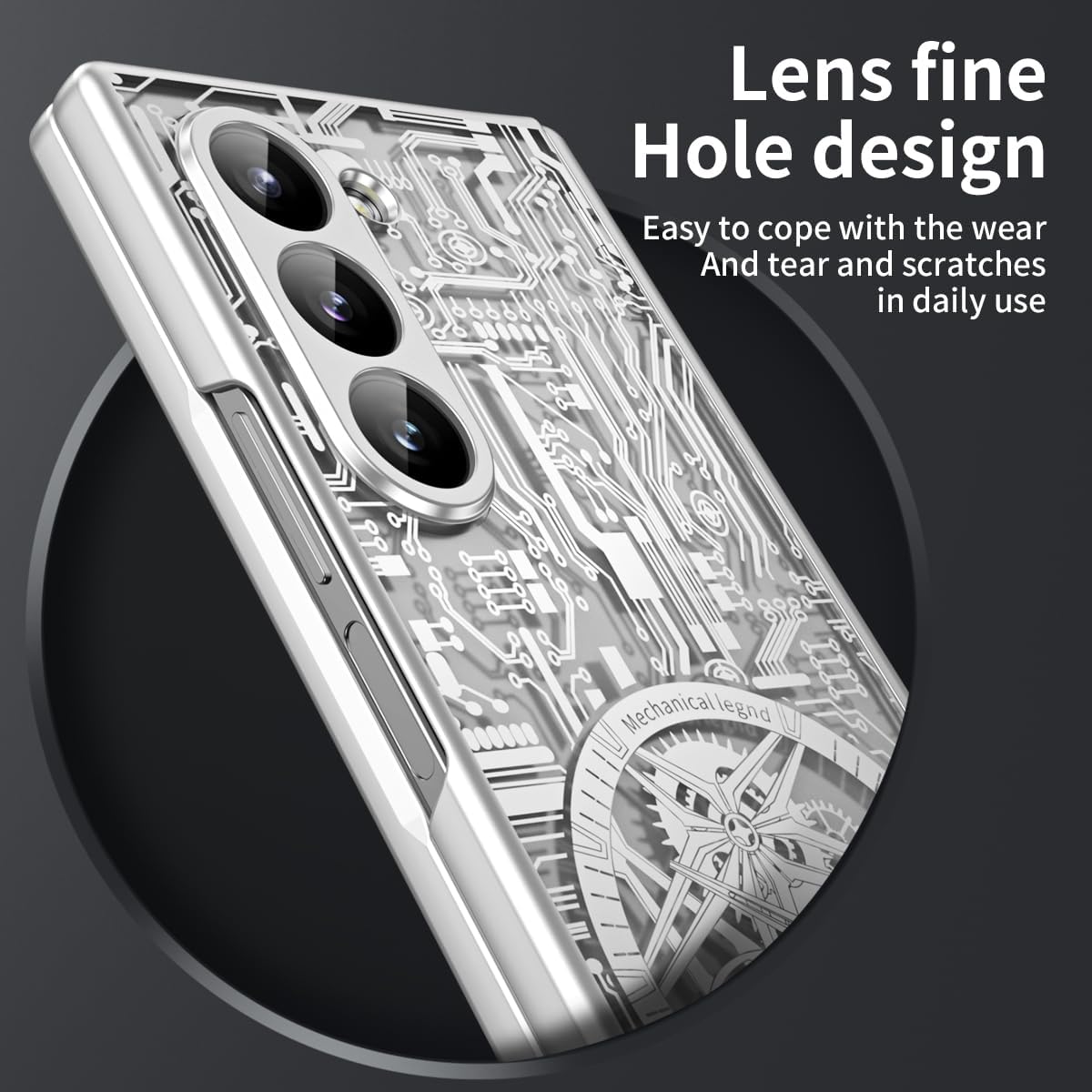 for Samsung Galaxy Z Fold 6 Case with Mechanical Legend Pattern, Front Screen Protector - Sleek Design, Holographic Texture, Plating Folding Completely 360 Full Protection.(Silver)