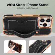 for iPhone 16 Plus Wallet Case, PU Leather Case with Card Holder, Invisible Bracket, Long Shoulder Strap, Electroplated Case