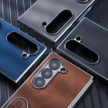 for Samsung Galaxy Z Fold 5 Case Electroplating Frame Stitching Leather Double Ring Bracket Folding Phone Case Shockproof and Drop-Proof Simple and Stylish