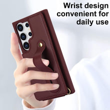 for Samsung Galaxy S24 Ultra Case Premium Leather Flip Card Holder Photo Frame Wallet Case Equipped with Long Strap for Cross-Body Adjustable Wrist Strap Bracket