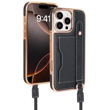 for iPhone 16 Plus Wallet Case, PU Leather Case with Card Holder, Invisible Bracket, Long Shoulder Strap, Electroplated Case