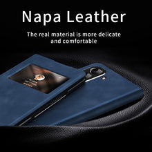 for Samsung Galaxy Z Fold 7 Maghetic Flip Folding Case, Open Window Design, High Luxurious Business Napa Leather Hidden Kickstand Full Body Hinge Protective Slim Cover - Blue