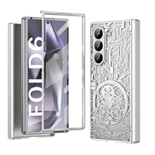 for Samsung Galaxy Z Fold 6 Case with Mechanical Legend Pattern, Front Screen Protector - Sleek Design, Holographic Texture, Plating Folding Completely 360 Full Protection.(Gold)
