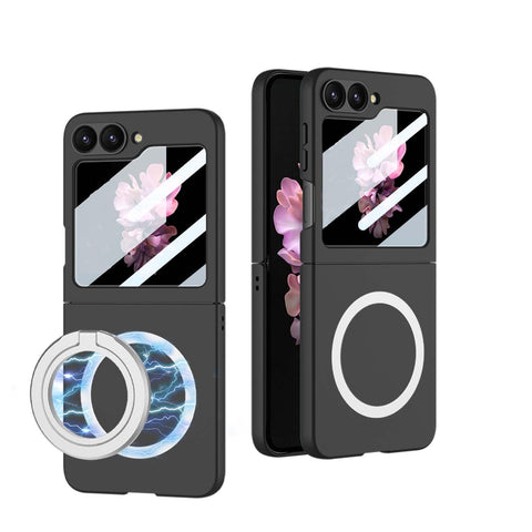 for Samsung Galaxy Z Flip 6 Phone Case with Built-in Screen Protector and Ring Kickstand Shockproof Ultra-Thin Magnetic Protection