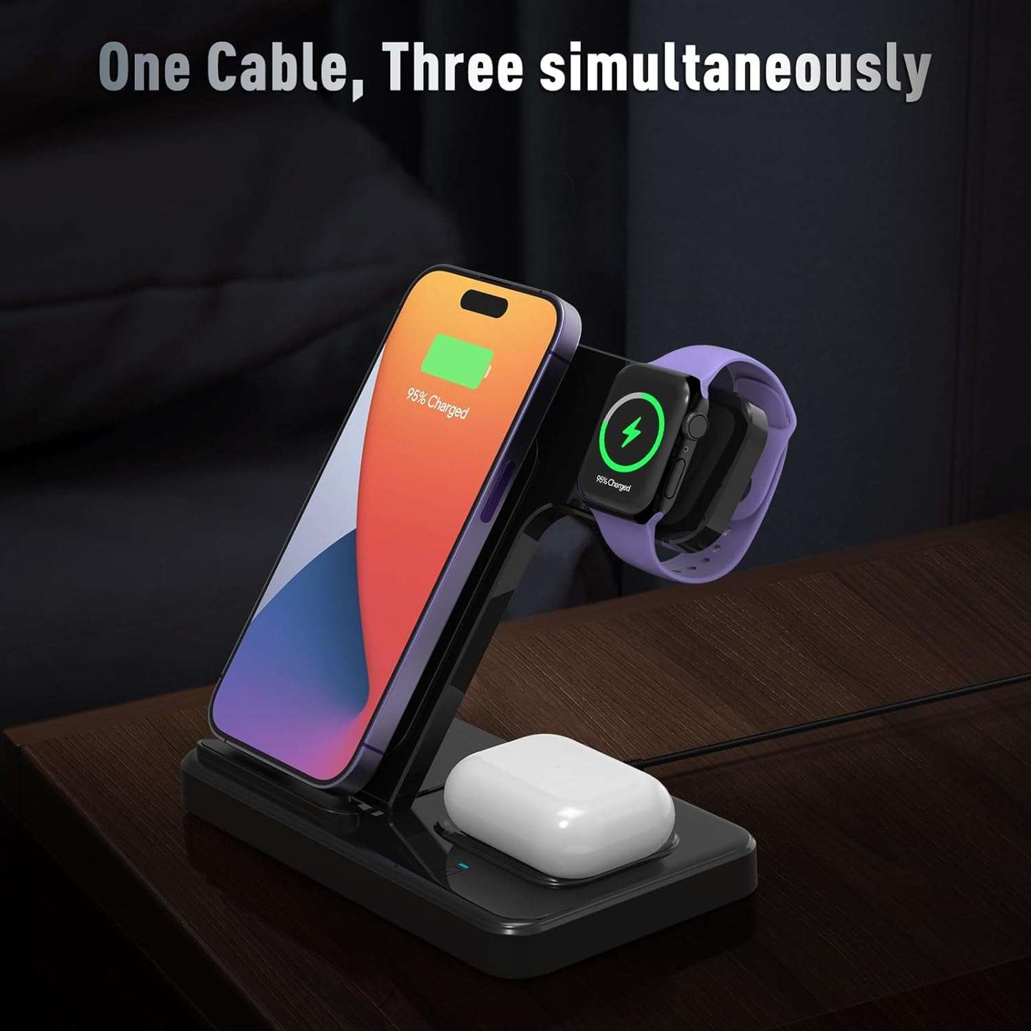 3 in 1 Wireless Charger Station for iPhone, Apple Watch, and Airpods