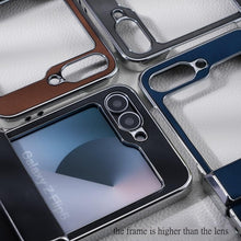 for Samsung Galaxy Z Flip 6 Case Electroplating Frame Stitching Leather Double Ring Bracket Folding Phone Case Shockproof and Drop-Proof Simple and Stylish