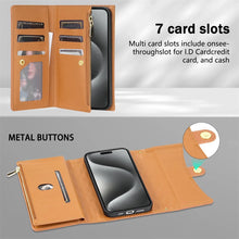 XIMAND for Samsung Galaxy S24 Ultra Zipper Wallet Case with Card Holder, 7 Card Slots Large Capacity and 2 Style Lanyards Like Fashion Clutch Hang Bag.(Brown)