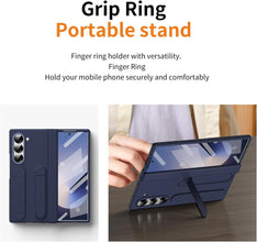 for Samsung Galaxy Z Fold 7 Protect Case with Wristband Stand,Bulit-in Hinge Protection, Screen & Lens Protection Shockproof Full Body Drop Fall Protection.(Blue)