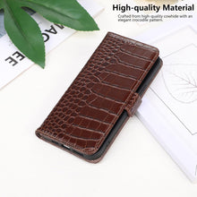 Genuine Leather Case for iPhone 16 Pro Max Pro with 3 Credit Card Slot RFID Blocking,Crocodile Pattern and Magnetic Closure with Full Body Screen Camera Protective Flip Cover - Brown