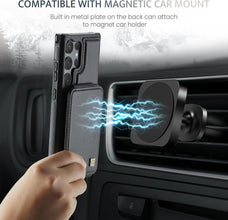 for Samsung Galaxy S24 Ultra Case PC Hard Frame Durable Leather Built-in Flip Cover 4 Card solts FRID Function Magnetic Clasp Multifunctional Anti-Drop Phone case