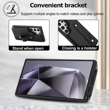 for Samsung Galaxy S25 Ultra Case Premium Leather Flip Card Holder Photo Frame Wallet Case Equipped with Long Strap for Cross-Body Adjustable Wrist Strap Bracket